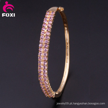 Pink Zirconia Loose rodada incrustação Brilliant Gemstone Pulseira